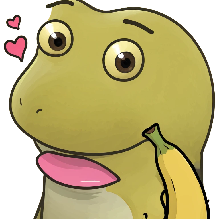 A banana with eyes and lips, throwing a kiss with hearts all around emoji