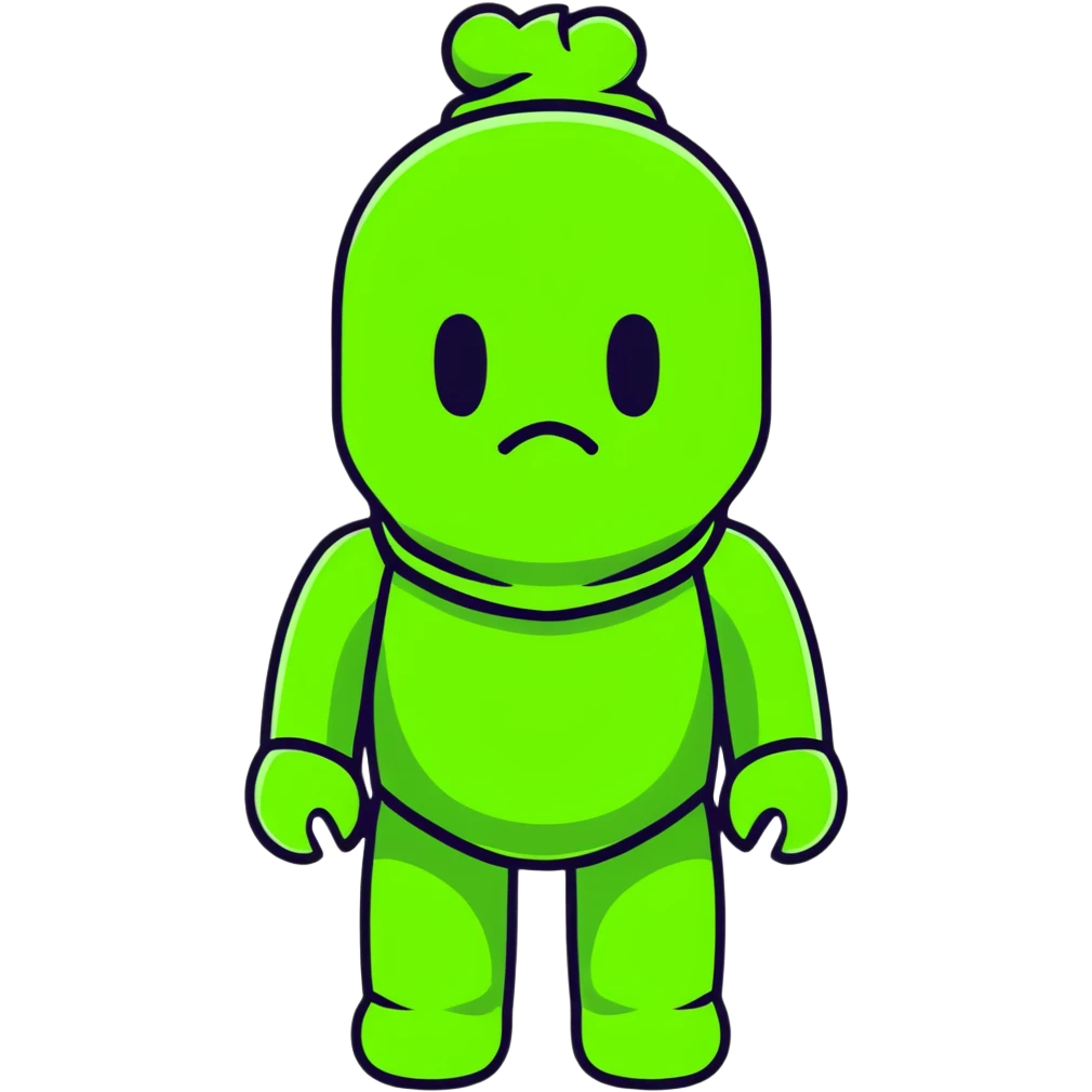 cool bearbrick wearing a vibrant lime green balaclava with a dark symbol emoji