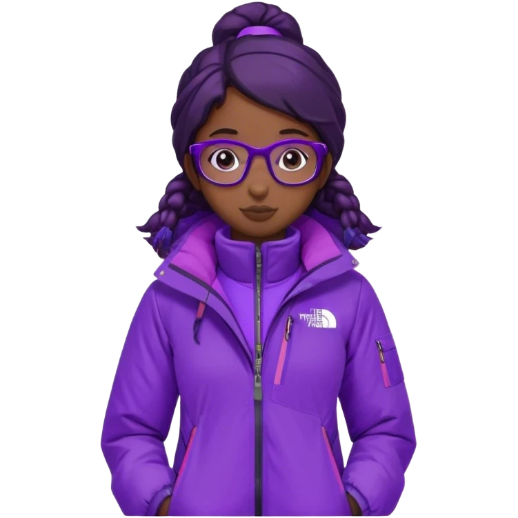 black girl wearing purple classes and a north face jacket emoji