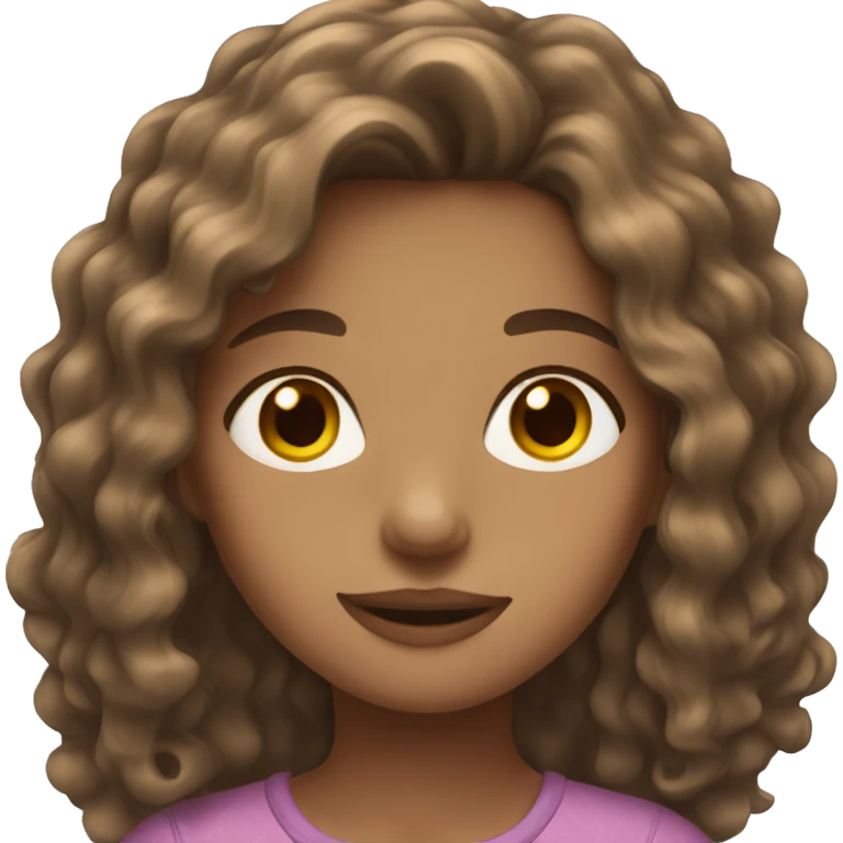 Girl with long brown wavy hair and brown eyes emoji