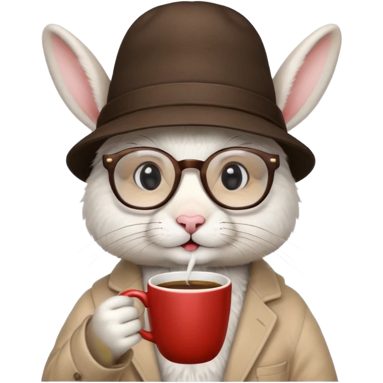 rabbit drink coffe with hat and glasses emoji