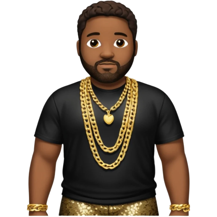 Gerald Levert with dark brown hair, black sequin baggy pants, shirtless with necklace emoji