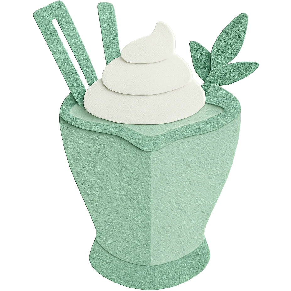 Change the milkshake to a fresh mint green and white palette, keeping the double straws, heart-shaped glass, and mint leaf on top, with no background. emoji