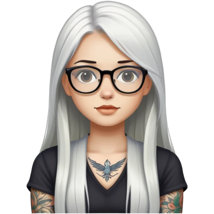 girl with long white  straight hair and tattoos and glasses emoji