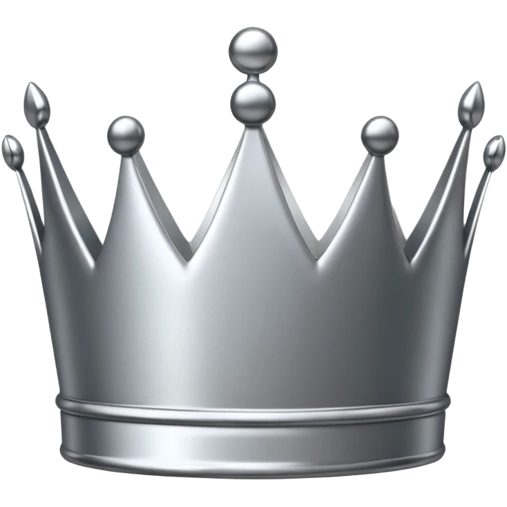 A luxury silver crown emoji, chrome metallic finish, smooth rounded edges, subtle sparkle, polished reflective surface, cute proportions, iOS emoji style, centered on a clean white background, soft studio lighting, no outlines emoji