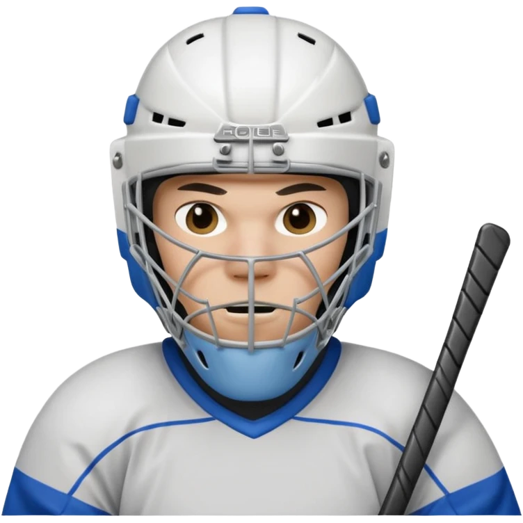 ice hockey goalie portrait, head and shoulders only, wearing goalie mask and helmet, padded jersey collar, holding goalie stick, focused intense expression, 3D cartoon style, mobile game icon style, clean background, no text, no watermark

 emoji