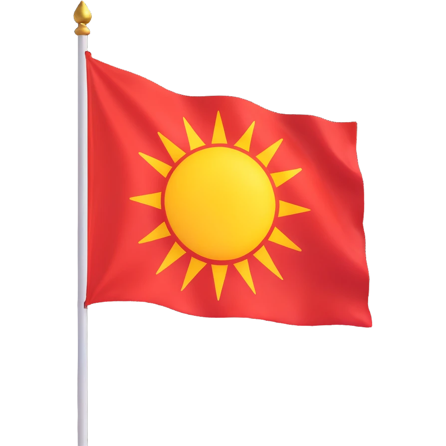 A historical flag from the late 19th-century Philippine revolution, featuring a red background with a white sun symbol at the center. The sun has eight rays, style of a google emoji in the style of an icon emoji