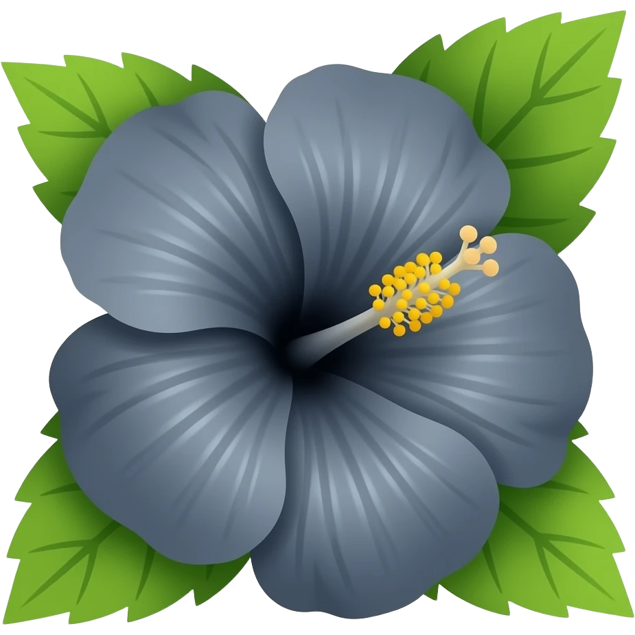 Dark Grey hibiscus with leaves emoji