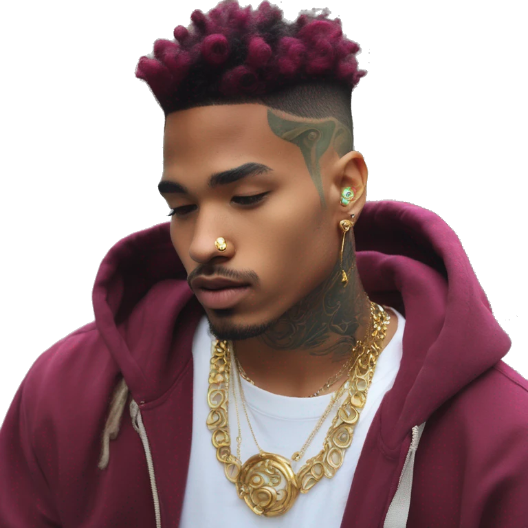 Vintage grunge patina intricate swirls gold jewellery baroque golden sparkle tropical Deep pink maroon burgundy cyan dark hoodie man dyed hair gold piercings nose piercing ear piercings emoji