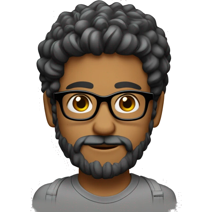 Chico joven con muy poca barba casaño con pelo rizado corto y lentes emoji