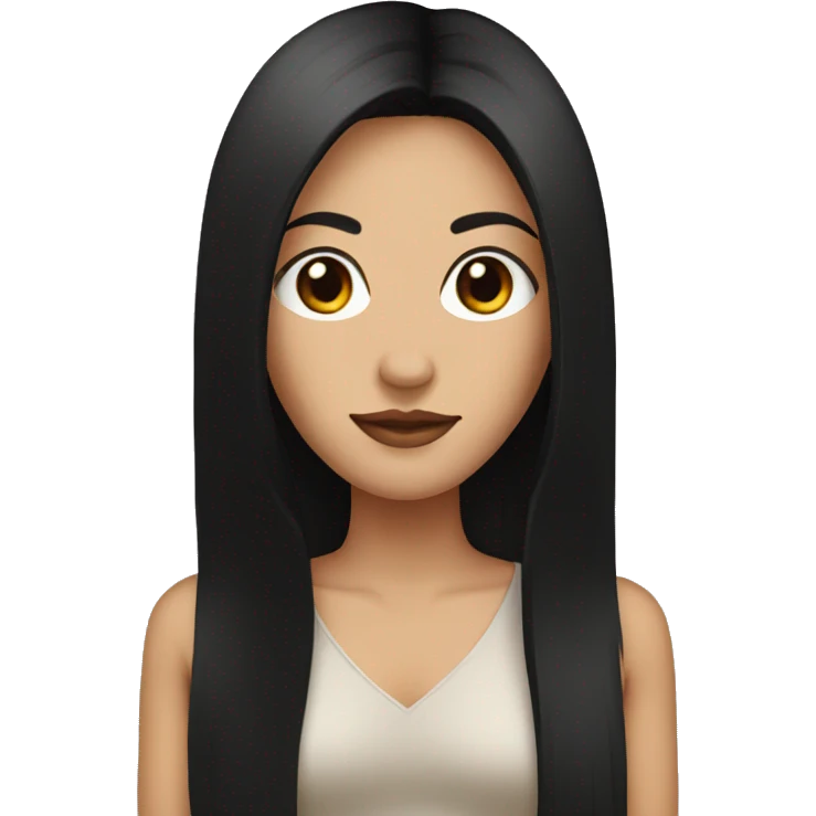 A woman with long straight black hair, black eyes, brown  emoji