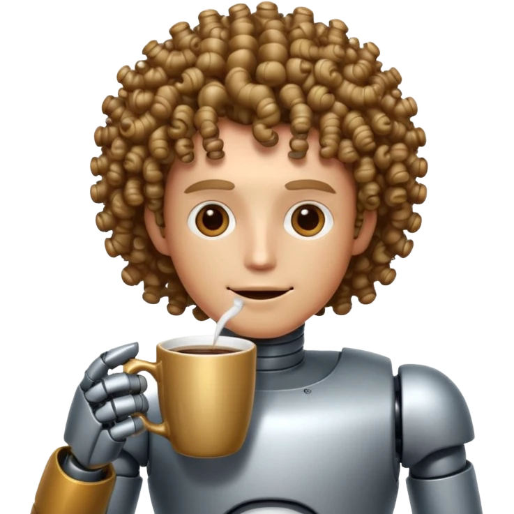curly man robot drink coffe emoji