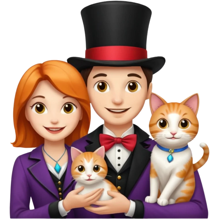 magician couple and their pet cat emoji