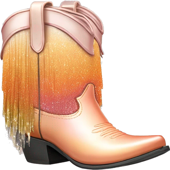 Realistic peach to bronze ombre pair of fashion cowgirl boots with sparkly shiny glitter fringe on them. emoji