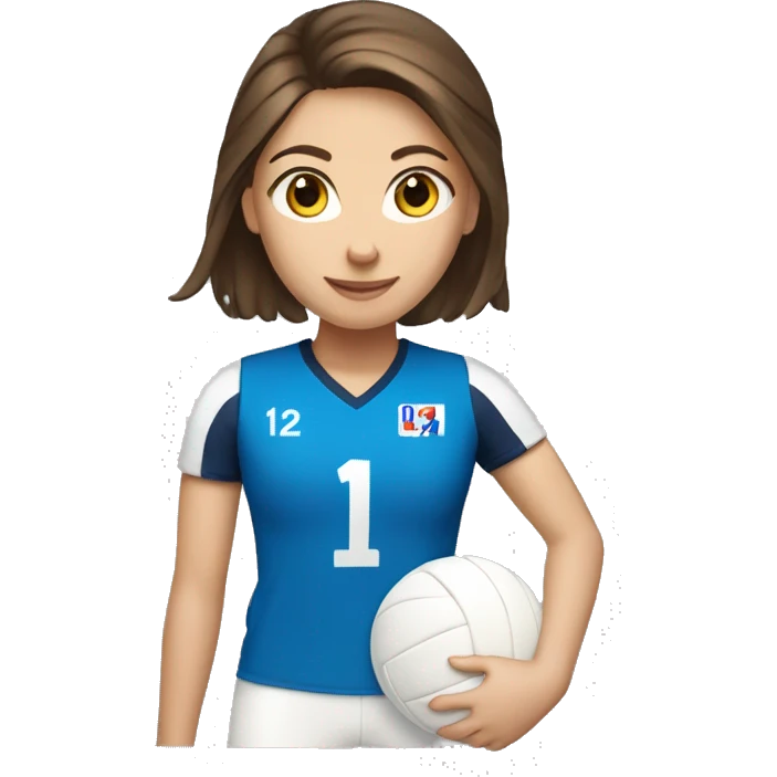 Girl playing volleyball with number 14 Brown hair white skin and blue eyes  emoji