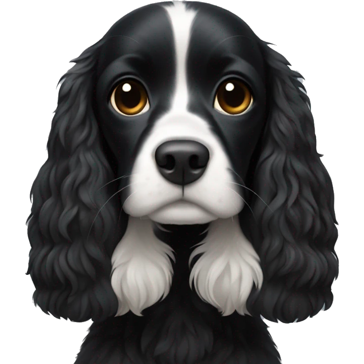 completely black small spaniel with black fur on his whole face and white fur on chest emoji