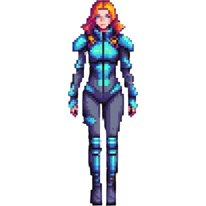 Cyberpunk female character with digital screen face, futuristic outfit emoji