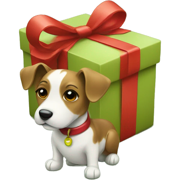 Red and green gift with dog emoji