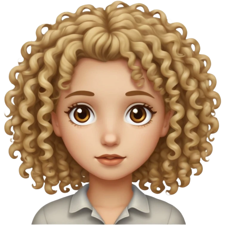 Curly haired dirty blonde haired girl with brown eyes emoji