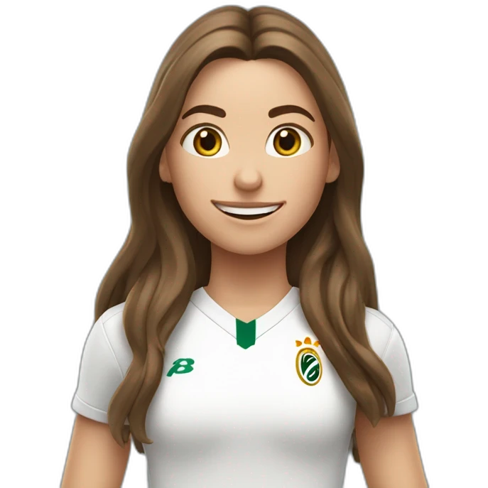 Caucasian girl with long Brown hair doing cr7 celebration as stores a gol emoji