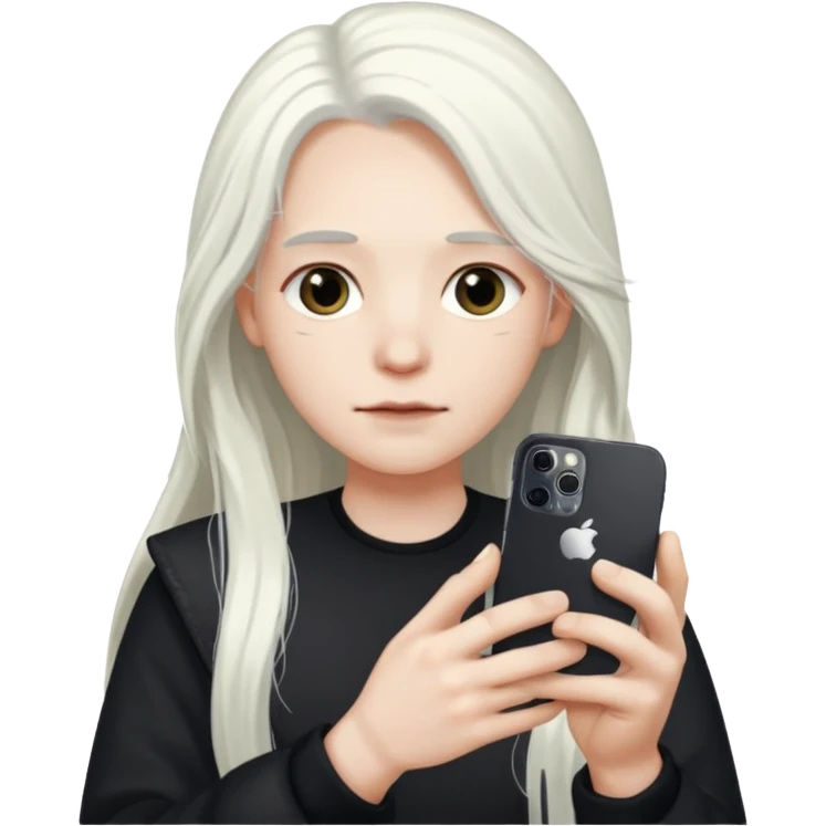 피부가 하얐고 긴 백발이고 아이폰 16프로를 들고있어 emoji