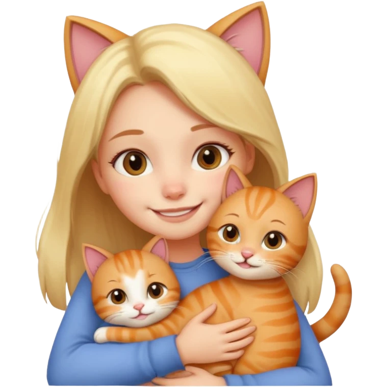 A cute girl hugging a cute cat emoji