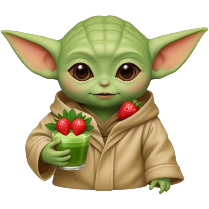Süßer baby Yoda mit einem Erdbeermatcha in der Hand emoji