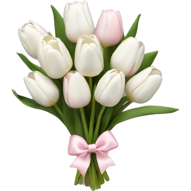 White tulips bouquet with light pink bow  emoji