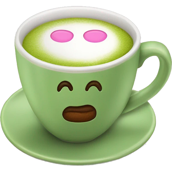 Taza de cafe rosa con matcha emoji