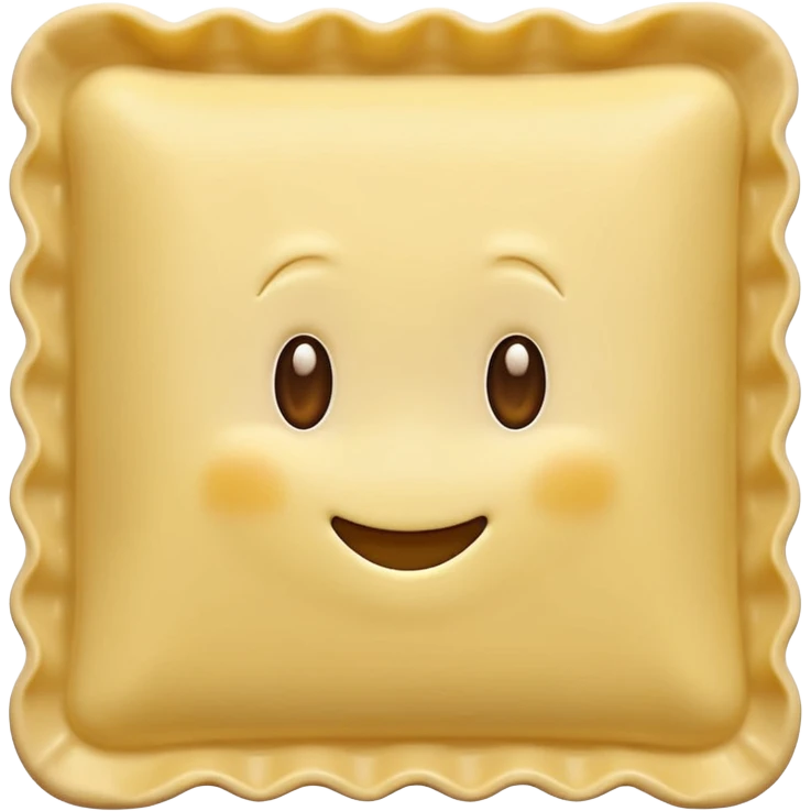 ravioli small square pale yellow crimped edges central bump smooth matte flour dusting loose scatter no plate sauce or garnish soft lighting emoji scale emoji
