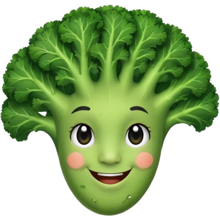 A piece of broccoli with a face ears and short black hair emoji