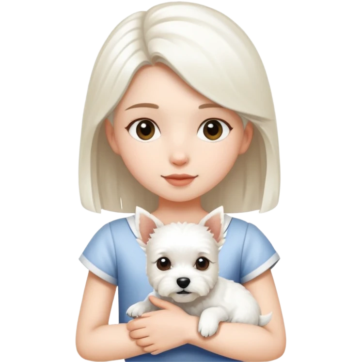 A white girl holding a white terrier emoji
