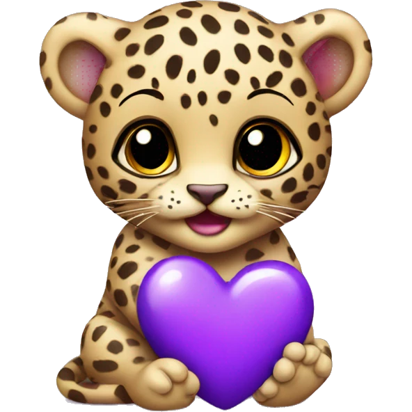 Baby leopard holding a purple heart  emoji