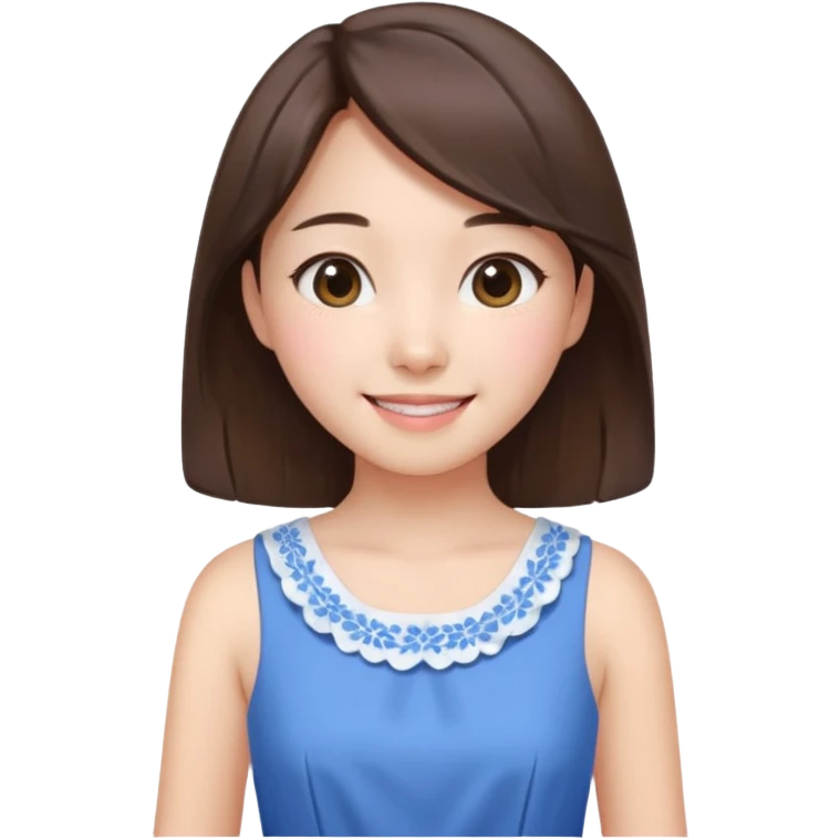 Korean girl in blue and white brunette girl in light prink dresses smiling emoji