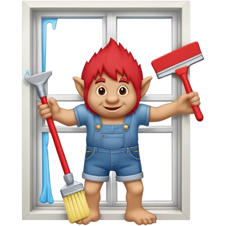 Troll wearing jorts cleaning a window using red squeegee emoji