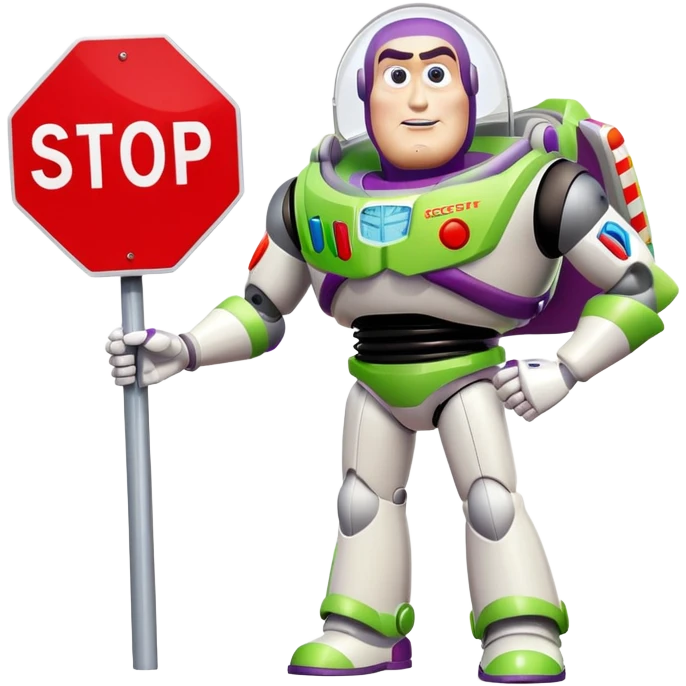 Buzz Lightyear character with a red stop sign above him emoji