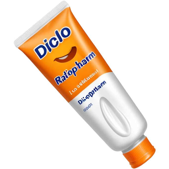 an empty, oversized and totally squeezed out tube of toothpaste labelled "Diclo ratiopharm". It is squeezed out and totally crumpled, flattened. Basic color is orange yellowish. emoji