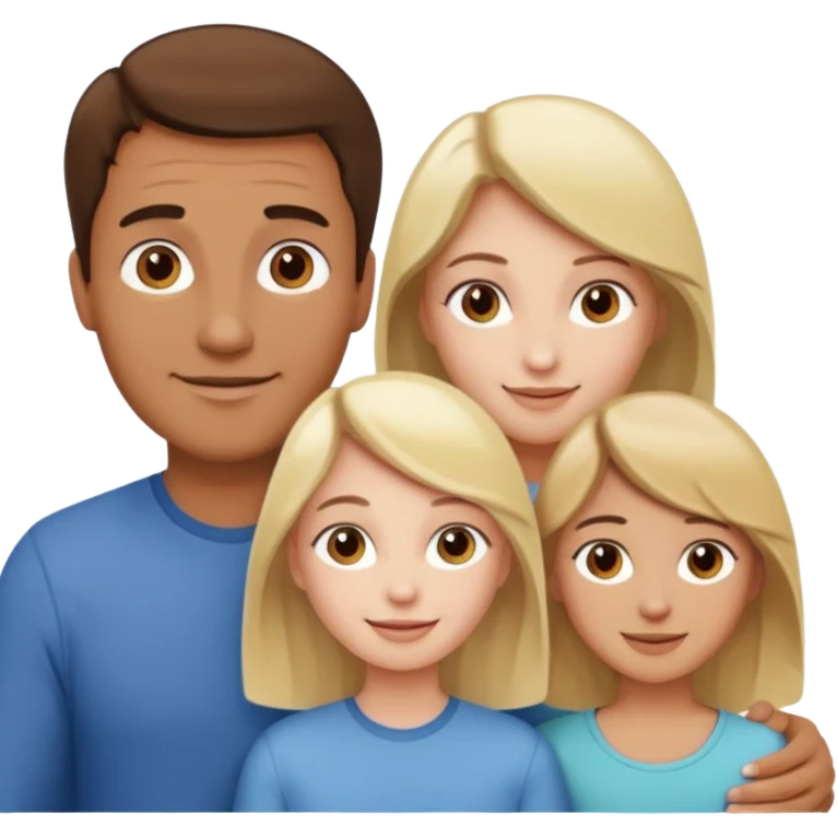 happy pale white  four person family with one brown hair dad, one brown hair mom, one blonde girl, and one brown hair girl emoji