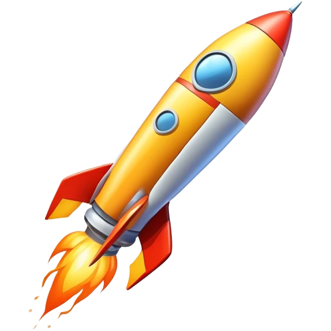Space rocket, three-dimensional, in a cartoon style, on a white background, bright colors, with a perspective composition, high saturation, prominent details, floating effect, lively atmosphere emoji