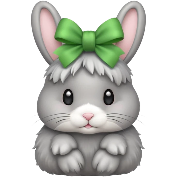 grey bunny with green bow on head emoji