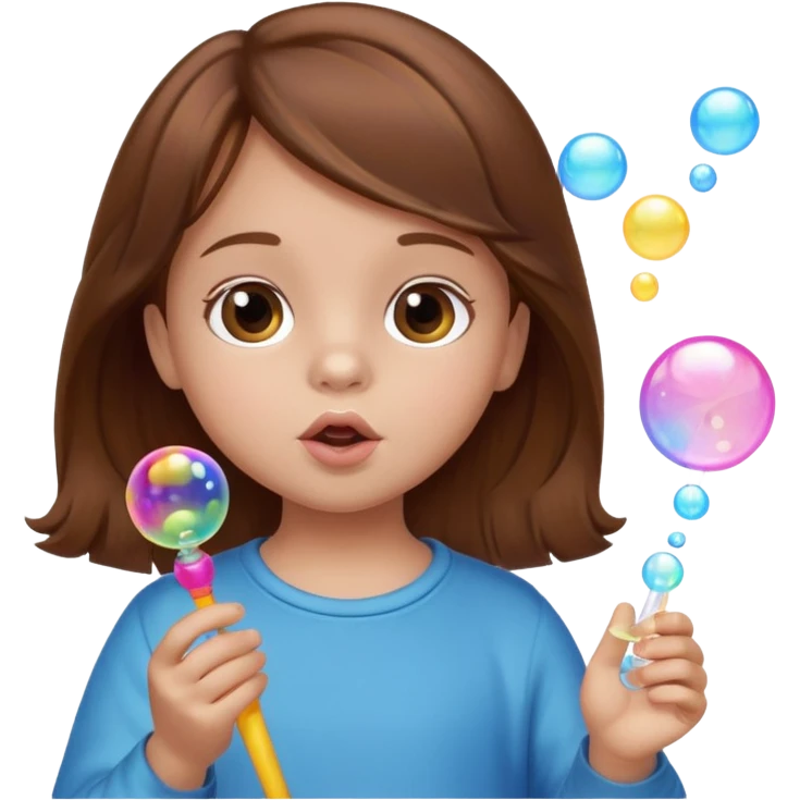 little girl blowing bubbles – Brown hair, bubble wand
 emoji