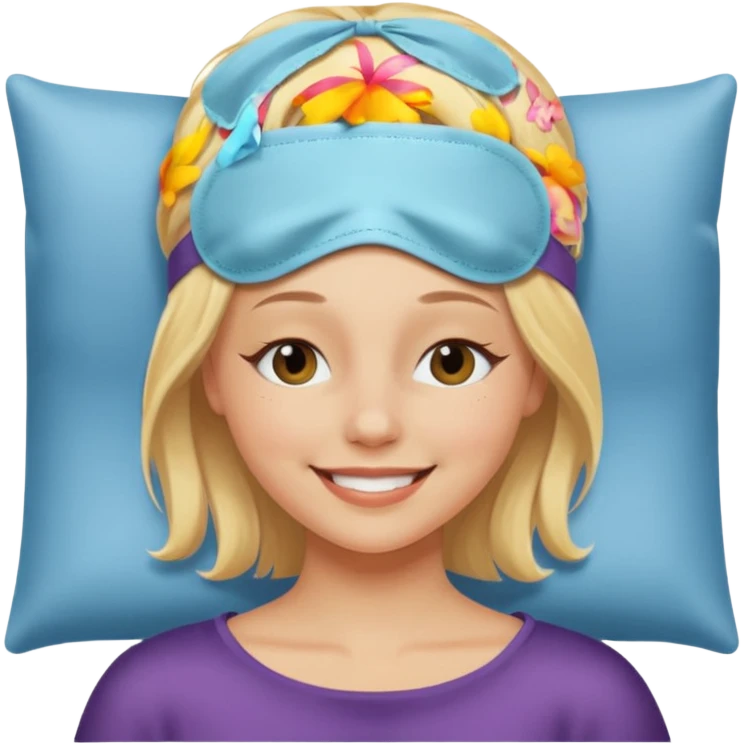 Девушка блондинка с маской для сна на лбу emoji