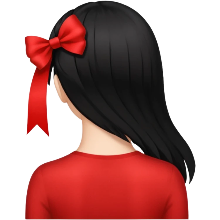 a girl back view that have a red ribbon in the middle of her hair the hair is black  emoji