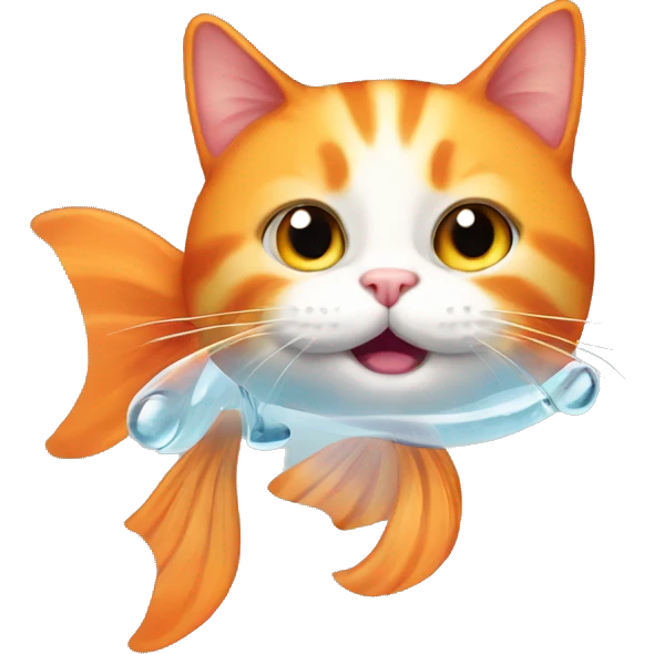 Orange cat wants to be a fish emoji