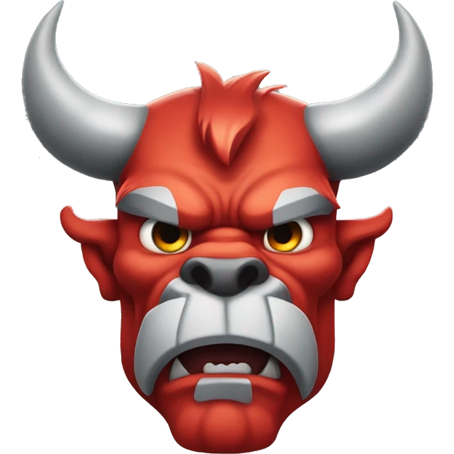  a muscular, demonic-looking bull-like creature, colored red with gray-white beard and horns.  emoji