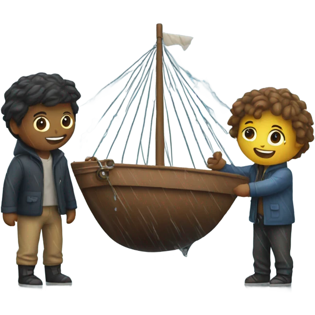 friends playing with a ship in the rain emoji