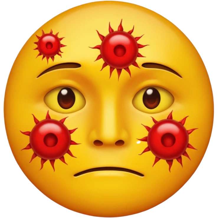 A circular yellow face with many face herpes sores that are close together and red  emoji