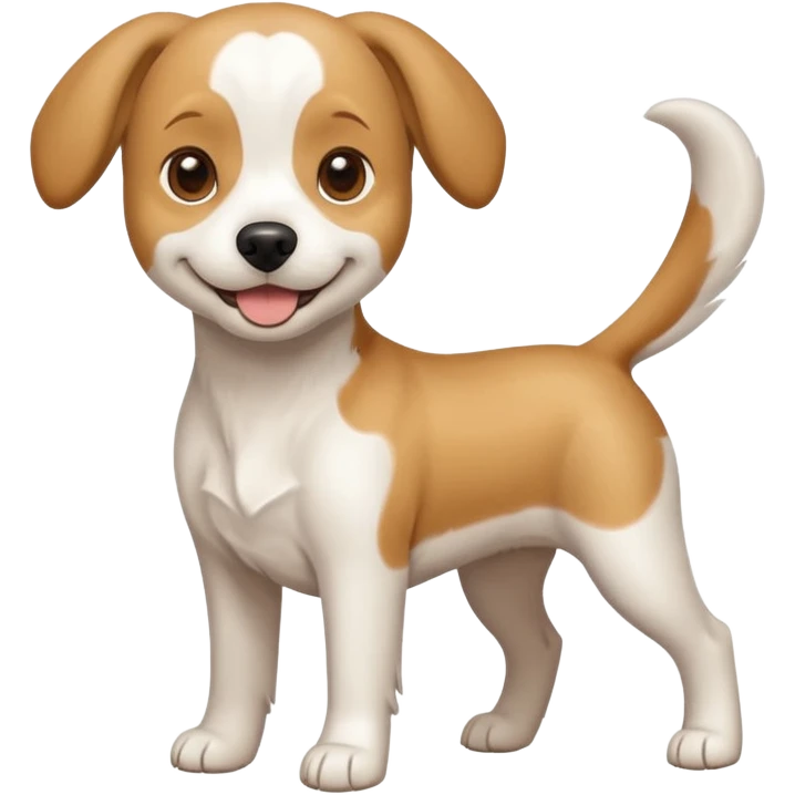 a full body white beagle x maltese x chi dog the size of a kelpie with light brown ears and a light brown patch on one eye emoji