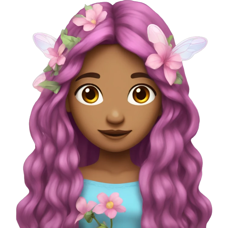 Beautiful, flower, fairy, pink, blue, purple, long hair, tan skin emoji