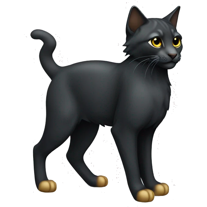 Small sleek black lynx cat with golden eyes and fully body emoji